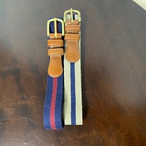 2 Vintage Coach Belt Unisex  36 Navy • Tan Natural Linen & Leather Brass